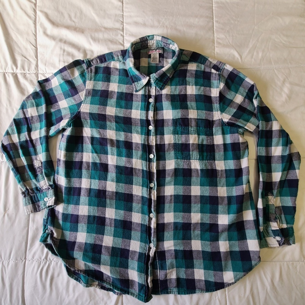 Wrangler Wranchers Large Button Up Shirt Pearl Snap Pocket Checkered Patteren...